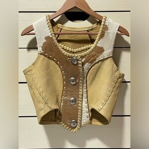 Fort Grizzly Western Leather Cowhide Vest Cowgirl Rodeo Wear Yellowstone Sz S